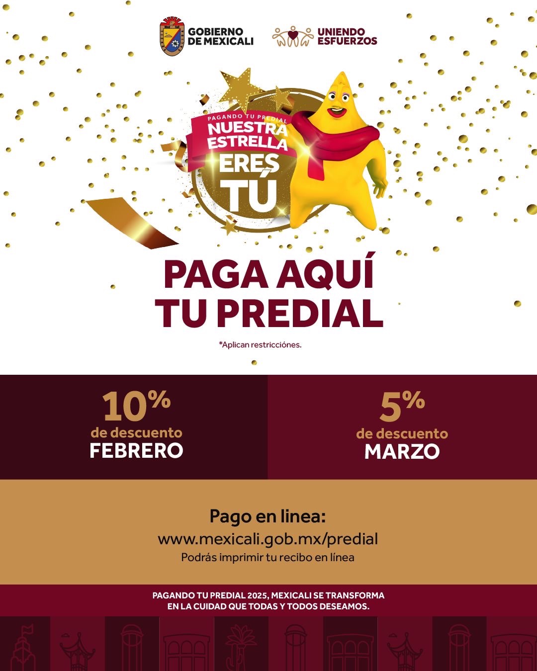 GOBIERNO DE MEXICALI OFRECE 10% DE DESCUENTO EN EL PAGO DEL PREDIAL DURANTE FEBRERO