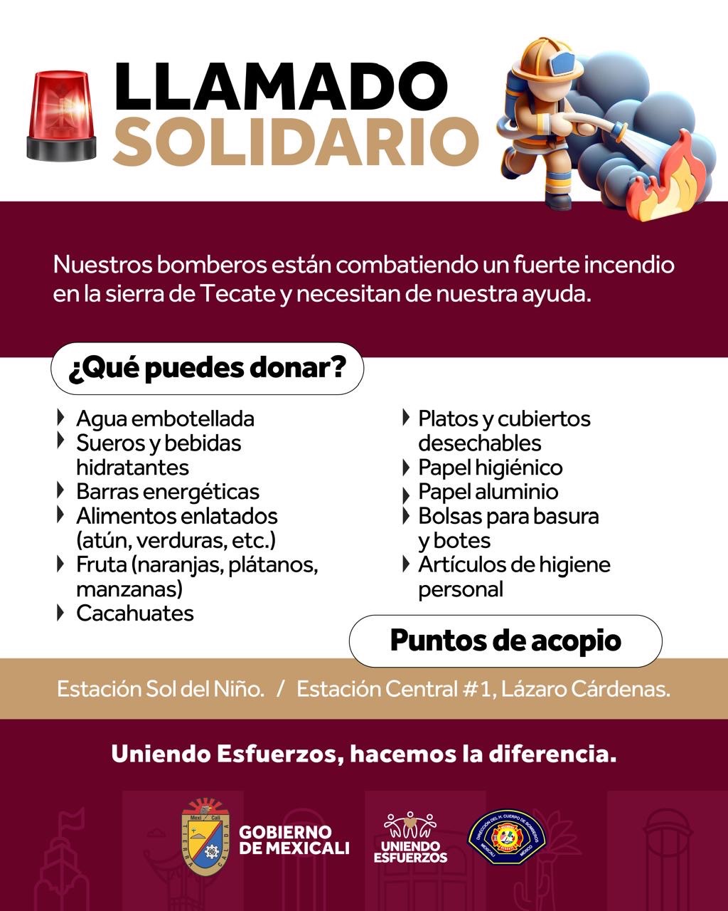 LLAMADO SOLIDARIO: APOYA A BOMBEROS QUE COMBATEN INCENDIOS EN TECATE