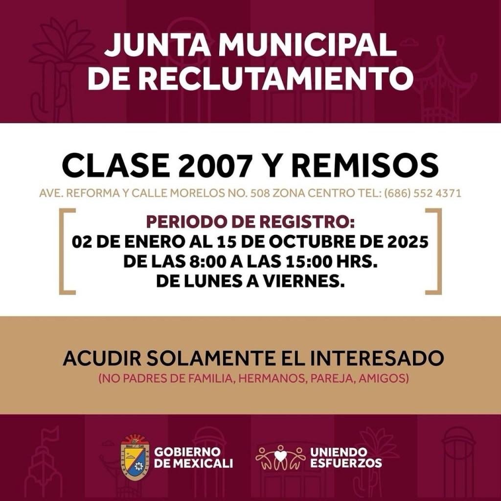 ATENCIÓN JÓVENES Y REMISOS: TRAMITA TU CARTILLA MILITAR EN&nbsp;MEXICALI