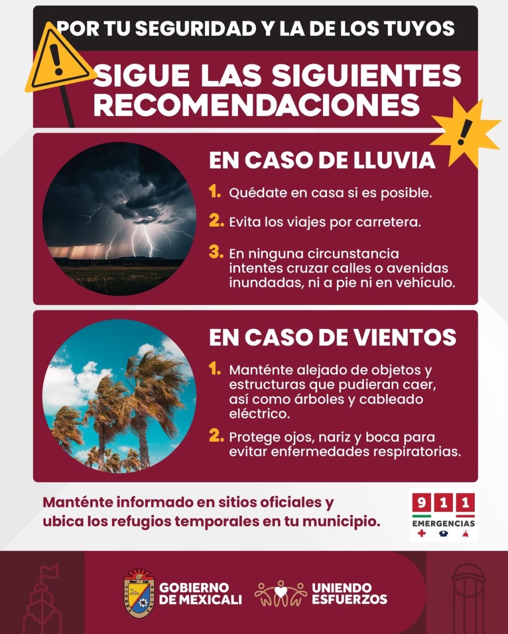 Recomendaciones por lluvias, tormentas y fuertes&nbsp;vientos.