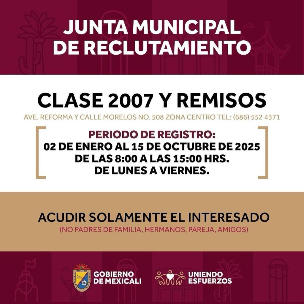 ÚLTIMAS SEMANAS PARA TRAMITAR LA CARTILLA MILITAR EN&nbsp;MEXICALI